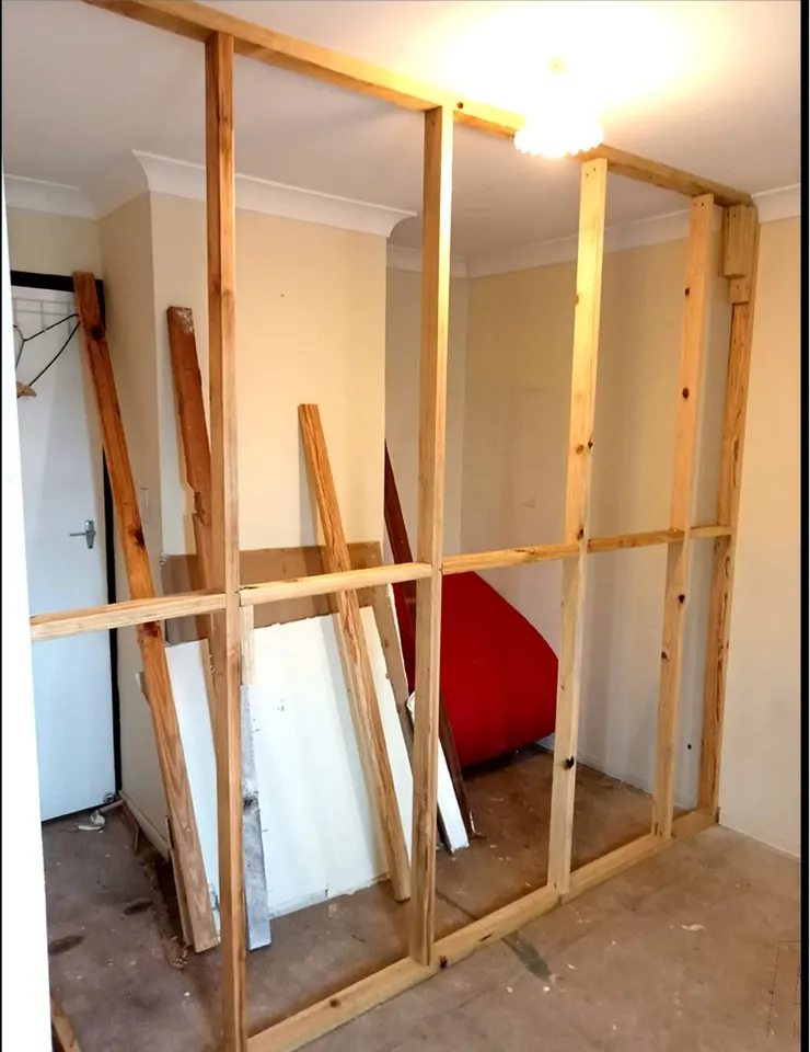new timber wall framing during an interior repair