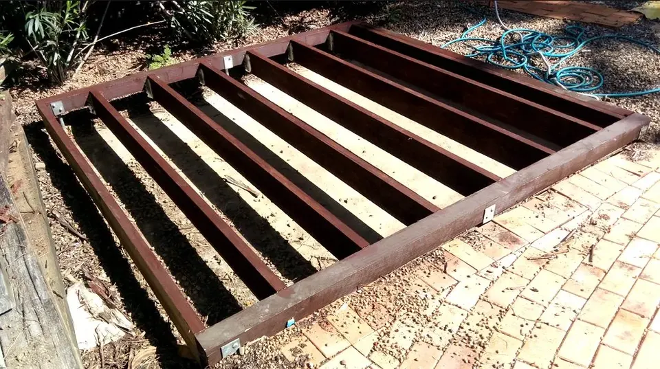 steel deck frame prepared during a deck restoration